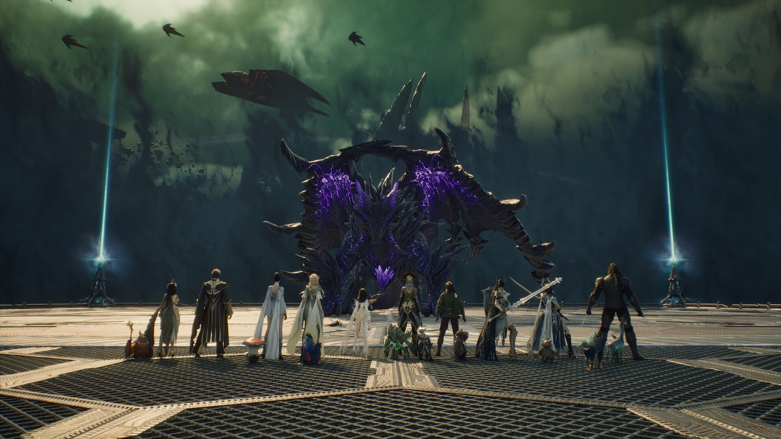 Grupo de jogadores diante de um chefe em AION 2