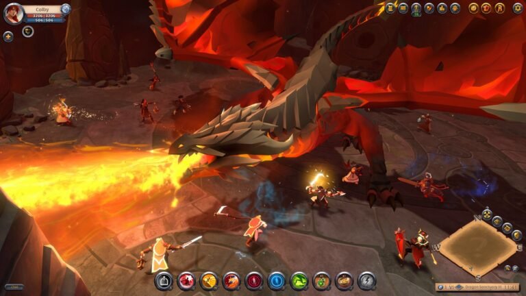 Players fighting a fire dragon in Albion Online Dragonfire